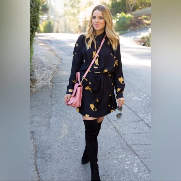 Otte Dresses & Skirts - OTTE New York Luxury Black and Gold Leaf Splatter Shirt Dress with Pockets Sz M